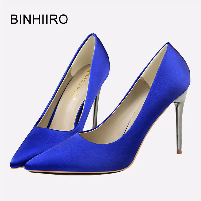

BINHIIRO Spring Woman Satin Pumps Pointed Toe Thin High Heels Office Shoes Elegant Black Pumps For Women Party Shoes Size 34-43