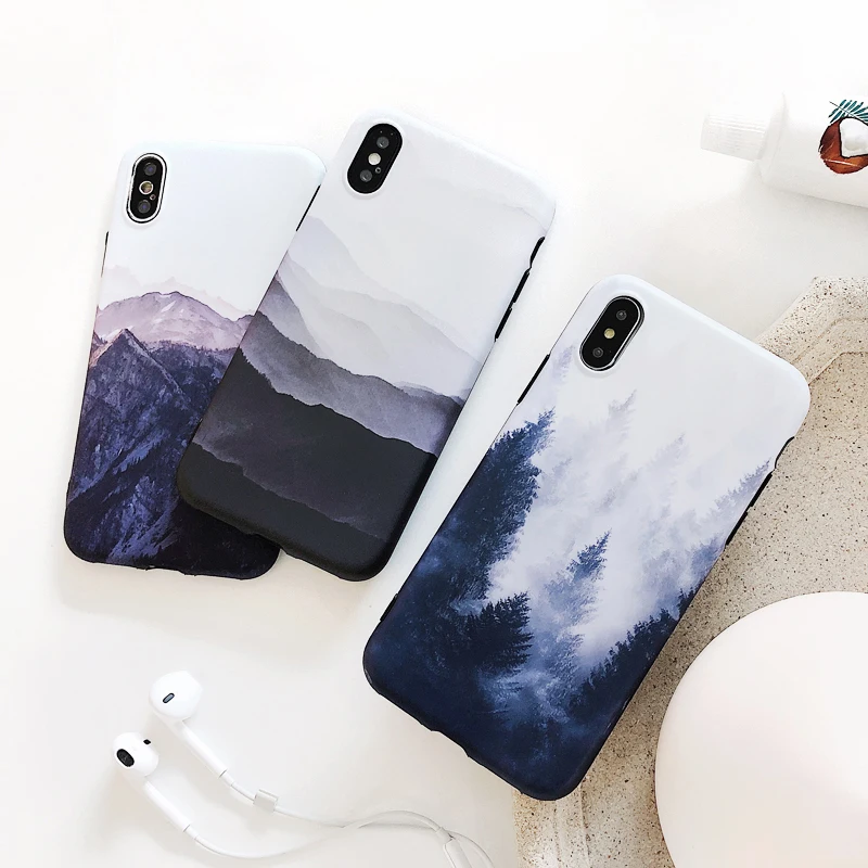 

For iphone XR XS MAX X 7 8 Plus 6S 6 plus case cover Landscape scenery Forest mountain painted soft silicon shell Ritozcase