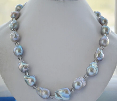 

0001904 BIG 24mm GRAY BAROQUE KESHI REBORN PEARL crystal NECKLACE