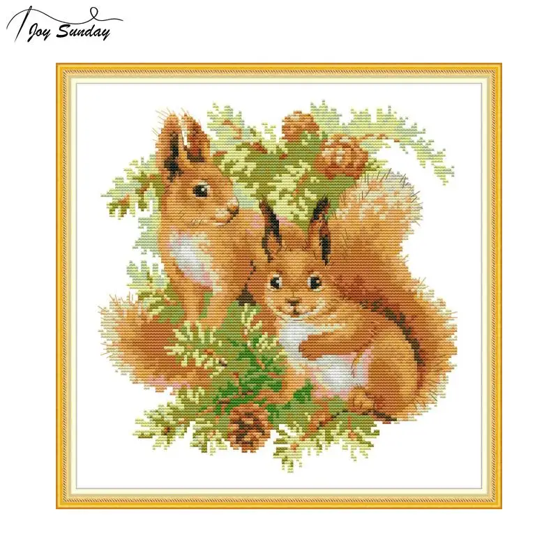 

Joy Sunday Two Squirrels Pattens Cross Stitch Kits for Embroidery Kit,14CT 11CT,DMC,DIY Needlewrok,canvas,Cotton Thread Painting