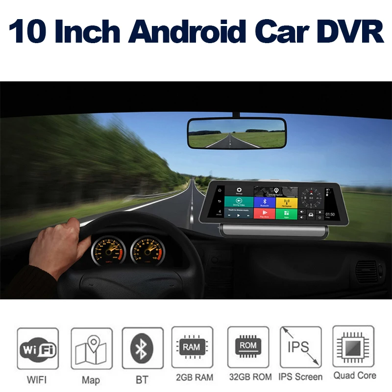 Android 5.1 4G GPS navigation 10 inch driving recorder Bluetooth wifi 4 LED center console ADAS HD car