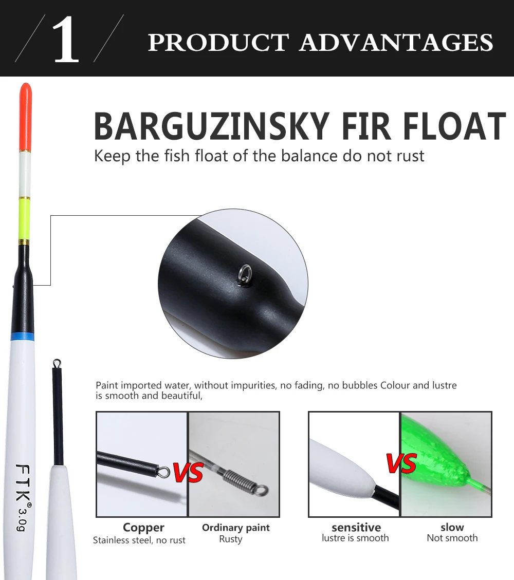 Description Picture 4 of itemFTK 5PCS 1g 2g 3g Barguzinsky Fir Float Fishing Length 17cm-20.5cm Carp Fishing Float Vertical Buoy Float Fishing Accessories