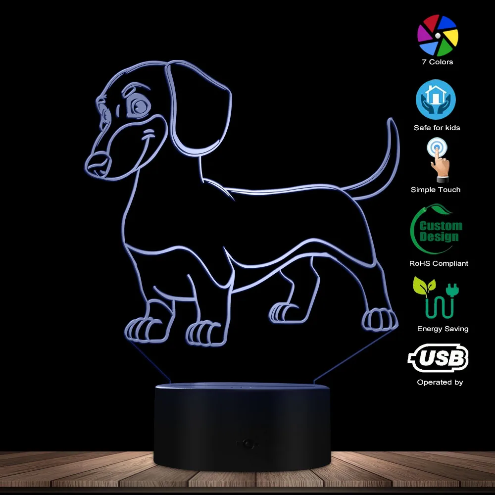 Tanie Kiełbasa pies jamnik pokój dziecięcy noc lampa biurkowa lampa wiener pies szczeniak świecące LED lampa iluzja optyczna oświetlenie dekoracyjne