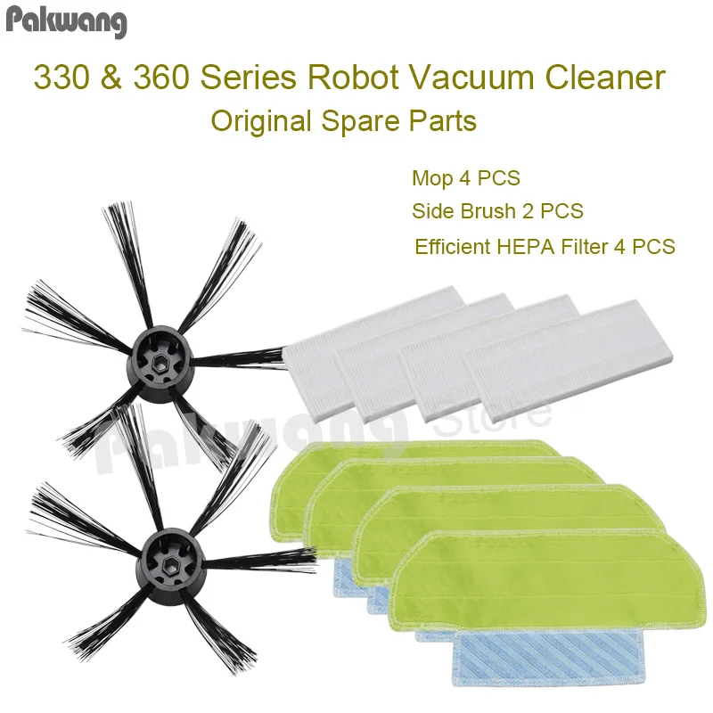 

2018 PAKWANG 2 Pcs Side Brush 4 Pcs Mop 4 Pcs HEPA Filter Of 330A&330C&360 Robot Vacuum Cleaner Spare Parts Accessories