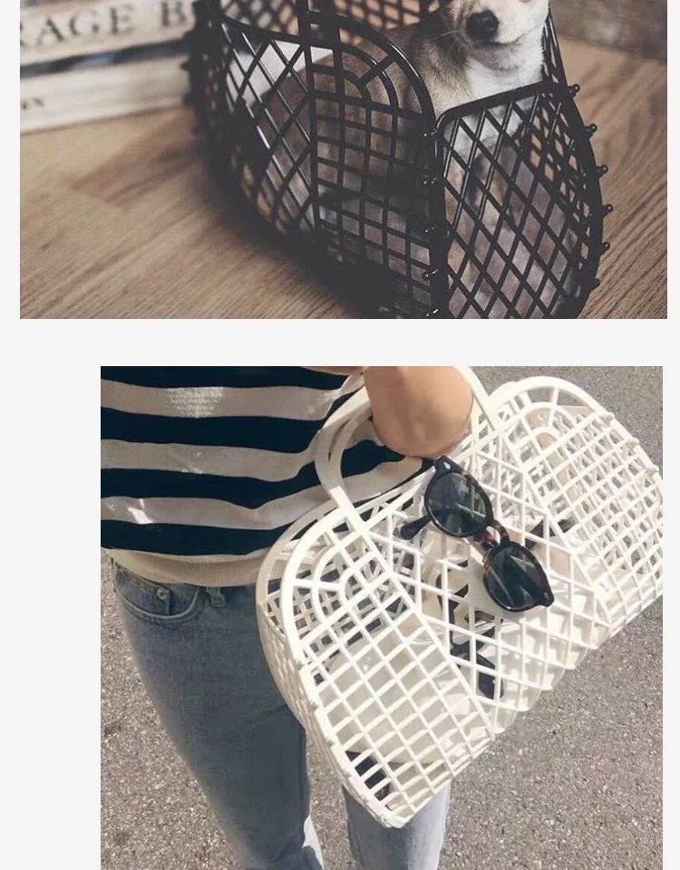 INS Super Hot Hand-Held Basket Bag Hollowed Out Jelly Large Capacity Summer Seaside Vacation Handbags Fashion Tote Bags acrylic bag marble texture