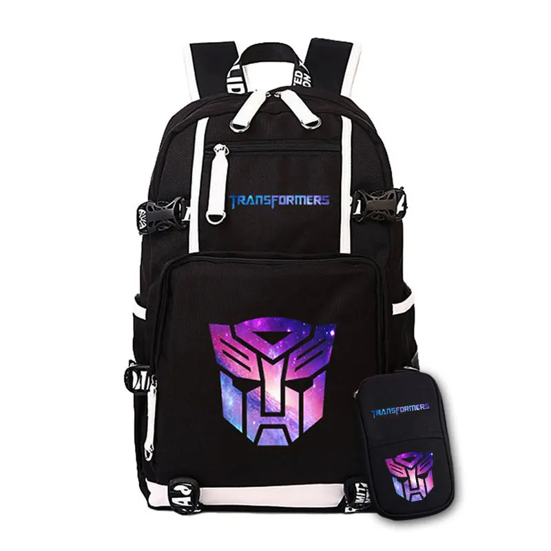 

HOT SALE Transformers Backpack Autobots student Laptopbag Optimus Prime Megatron Bumblebee luminous printing USB schoolbag