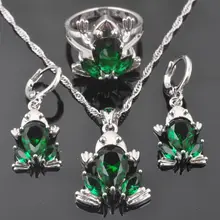 FAHOYO зеленый циркон лягушка дизайн женские 925 пробы Серебряные Ювелирные наборы серьги/кулон/ожерелье/Кольца QZ0319