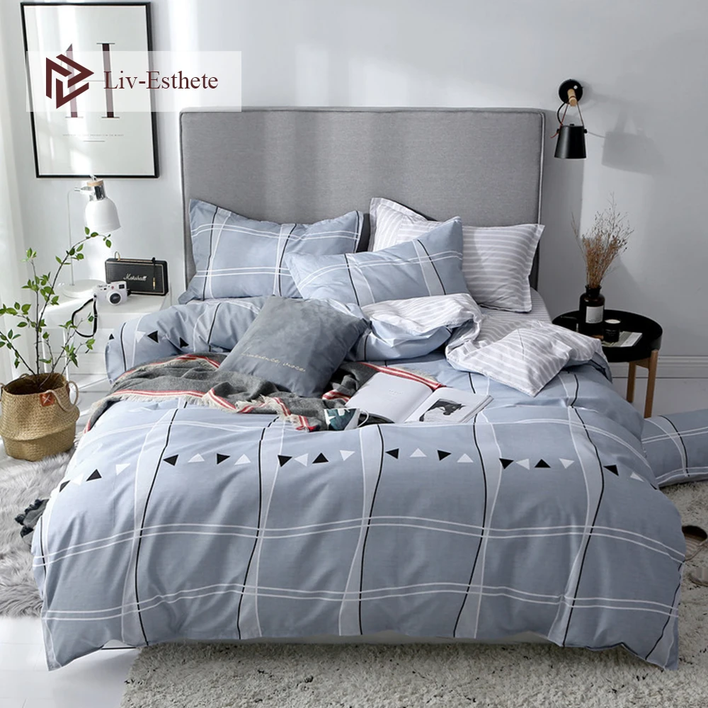 

Liv-Esthete Modern Geometric Bedding Set Elegant Duvet Cover Flat Sheet Bed Set For Adult Single Double Queen King Bed Linen