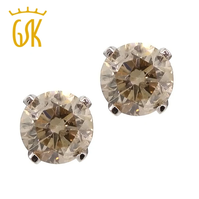 Gemstoneking Genuine 14k White Gold Luxury Jewelry 1 3 Ct Round Cut Gemstoneking Genuine 14k White Gold Luxury Jewelry 1 3 Ct Round Cut Champagne Diamond Stud