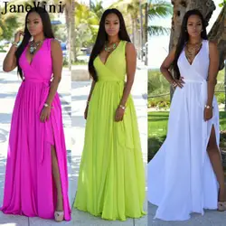 JaneVini сексуальное Африканское Выпускное Платье длинное простое шифоновое платье для свадебной вечеринки сбоку сплит v-образный вырез Длина