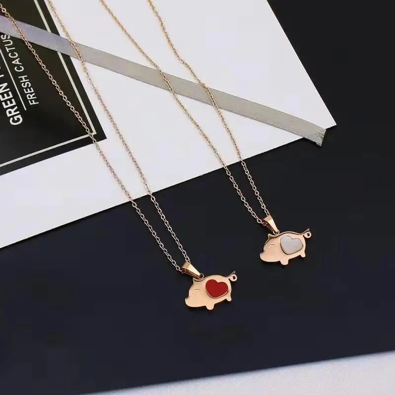 

Jewelry & Accessories Fashion Jewelry Necklace, Love pig titanium steel rose gold necklace