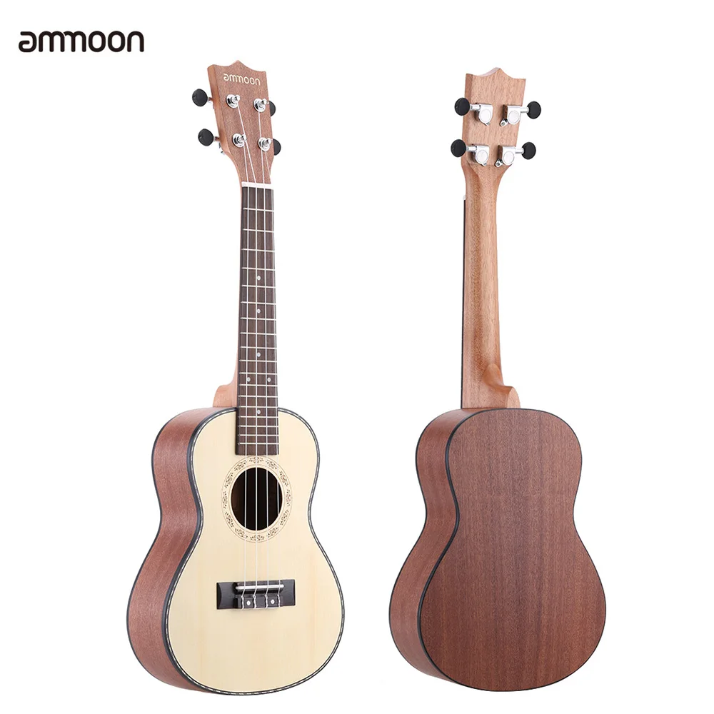 ammoon 24" Ukulele 4 Strings Acoustic Ukulele Spruce Sapele Body