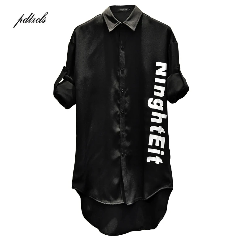 

Drop Shipping Guo-Chao Tang New Spring/Summer 2019 Monogrammed Men's Long-Sleeved Shirt Features Long Section Loose Street Wear