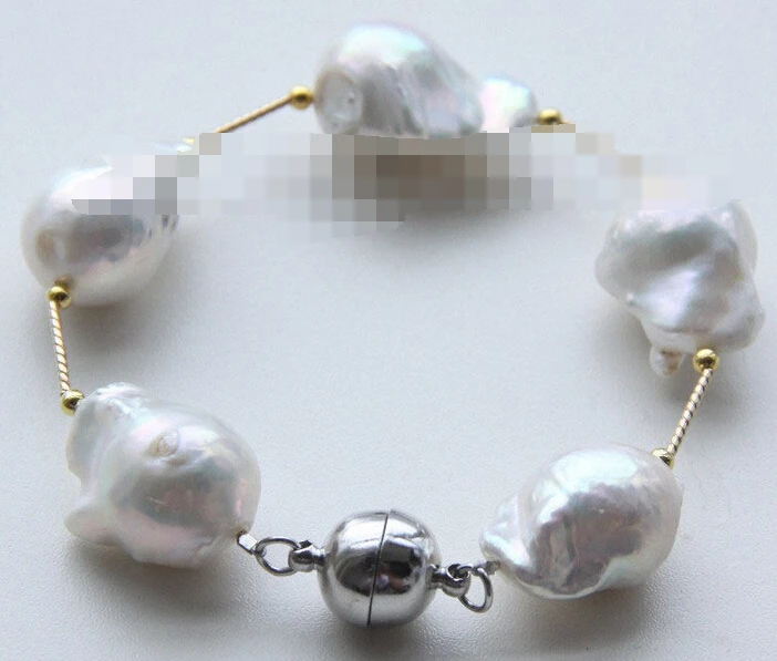 

433 baroque white Reborn keshi pearls bracelet magnet clasp