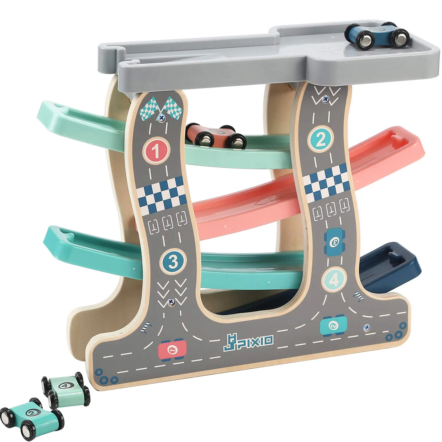 

Baby Kids Wooden Ladder Gliding Car Wooden slot Track Car Toys Educational Model to Slide toy for children boy gifts
