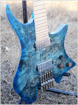 

2019 New NK Headless guitar Fanned Fret guitars style Model blue Eye Poplar Veneer top Flame maple Neck Guitar free shipping