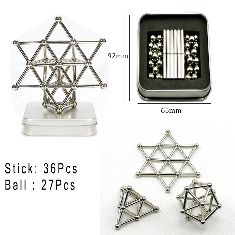 

66 pcs DIY Magnetic Building Construction Set Magnetic Sticks & Balls 3D Metal Puzzle Stacking Game Desk Toys