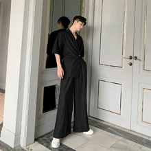 Мужской комбинезон с коротким рукавом повседневные хлопковые льняные комбинезоны широкие брюки мужские и женские Япония уличная винтажная брючные комбинезоны брюки