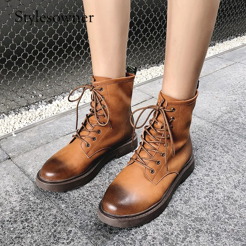 Stylesowner Popular Trends England Style Do the old Breathable Martin Boots Genuine Leather Lace-up with Plush Warm | Обувь