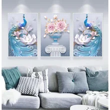 Изготовленный на заказ DIY квадратная Алмазная вышивка крестиком на рисунке, Смола камень, алмаз вышивка современный минималистский рельеф 3d Павлин и цветочным декором, с блестками; Выходное платье