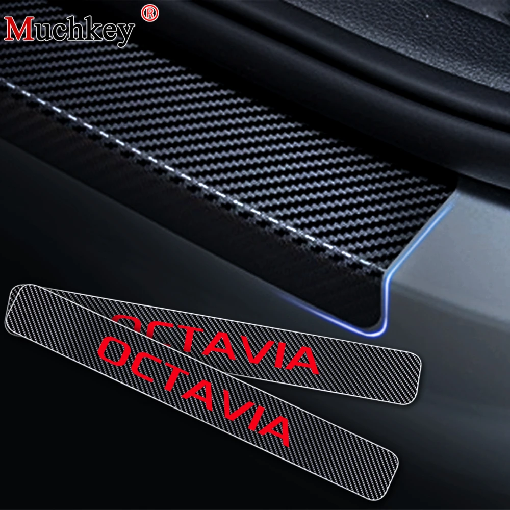 For Skoda Octavia A5 A7 4D Carbon Fiber Vinyl Sticker Car Door Sill
