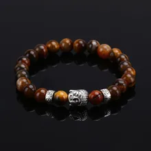 Tiger Eye Black Lava Stone Buddha Beads font b Bracelets b font Bangles Charm Natural Stone