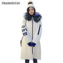 Зимняя куртка для женщин, новая парка, натуральный мех, натуральный пуховик, женская мода, пальто с вышитыми буквами размера плюс, повседневное пальто Q540