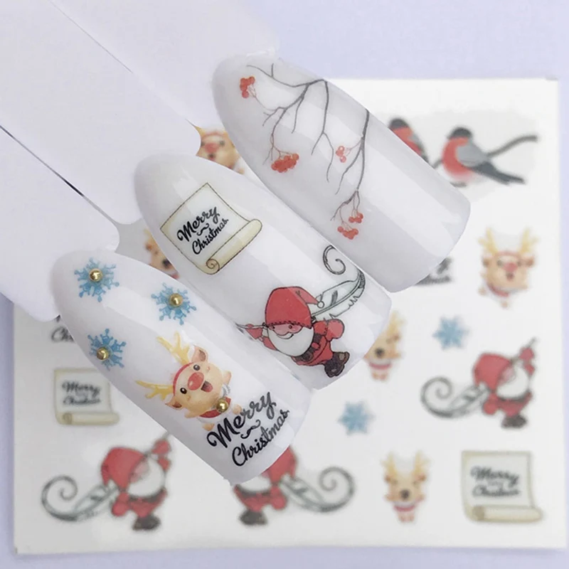 Nail Art Nail Sticker New Year Slider Tattoo Christmas Water Decal Santa Claus Snowman Full Wraps Designs Decals