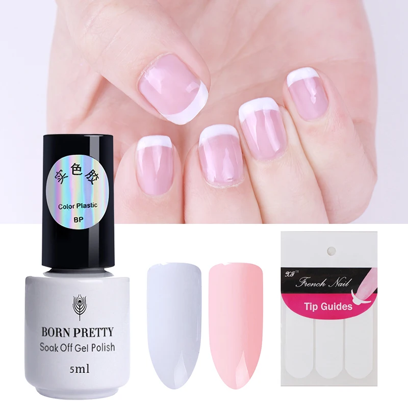 

BORN PRETTY 2 Bottles White Nude Color Nail Gel French Manicure Tip Set Gel Soak Off Nail Art UV Gel Polish Manicure Accessory