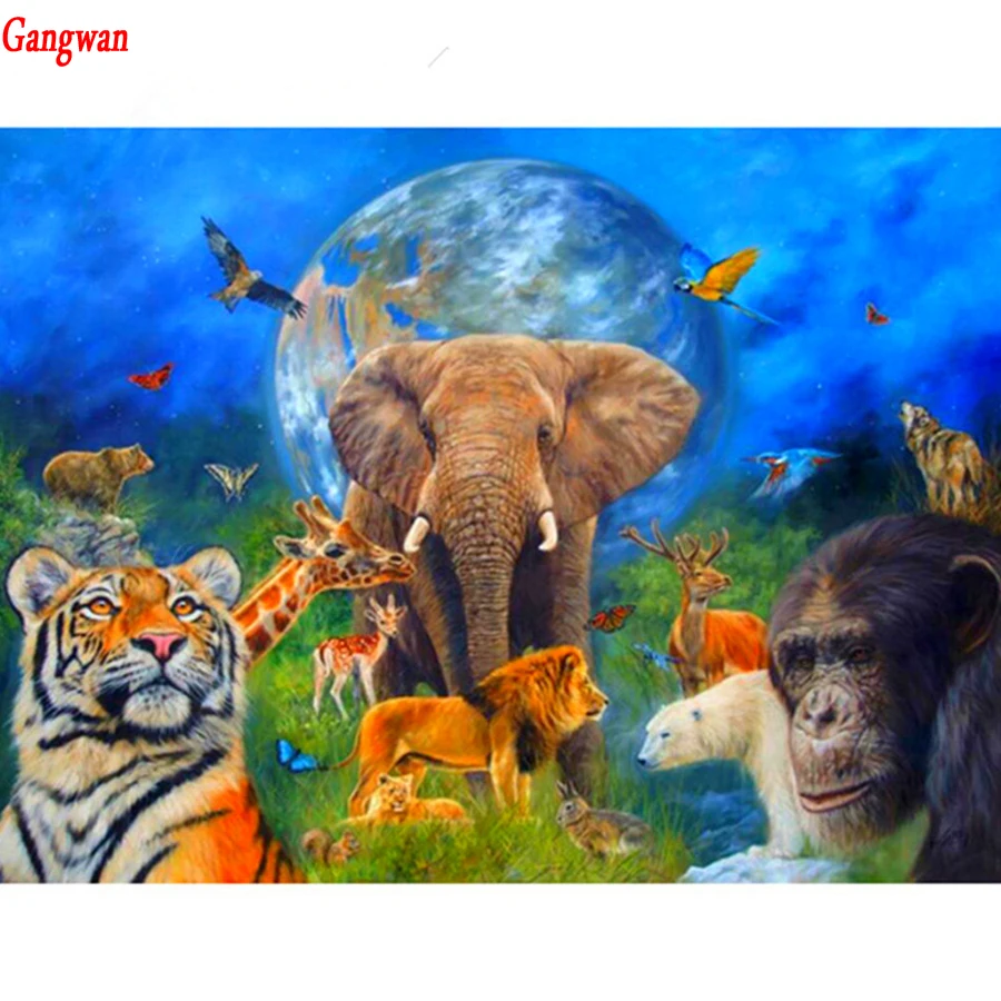 5D Diy Diamond painting Square diamond embroidery elephant,tiger,monkey,giraffe animal zoo cross stitch Rhinestone painting