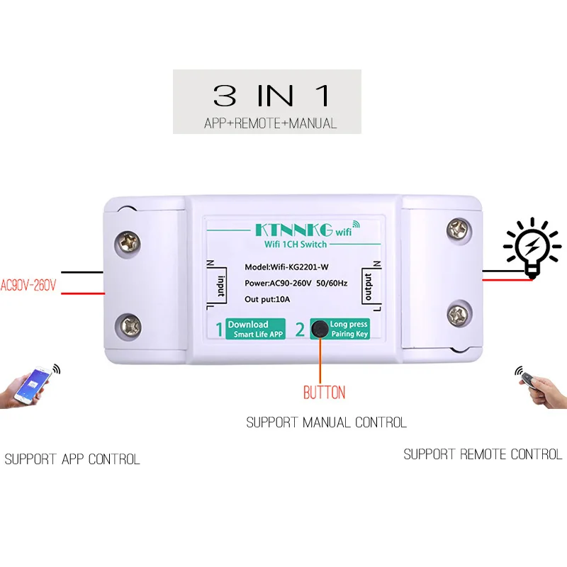 AC90 250V wi fi переключатель дистанционного Smart беспроводной приемник DIY реле Модуль с