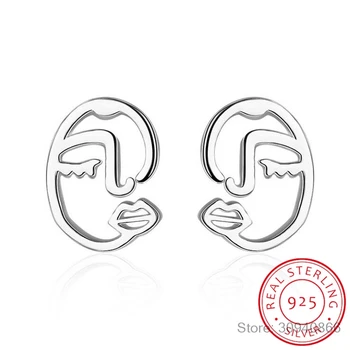 

2019 New Stylish 925 sterling silver Face Stud Earrings For Women Chic Earrings pendientes boucles d'oreilles 925