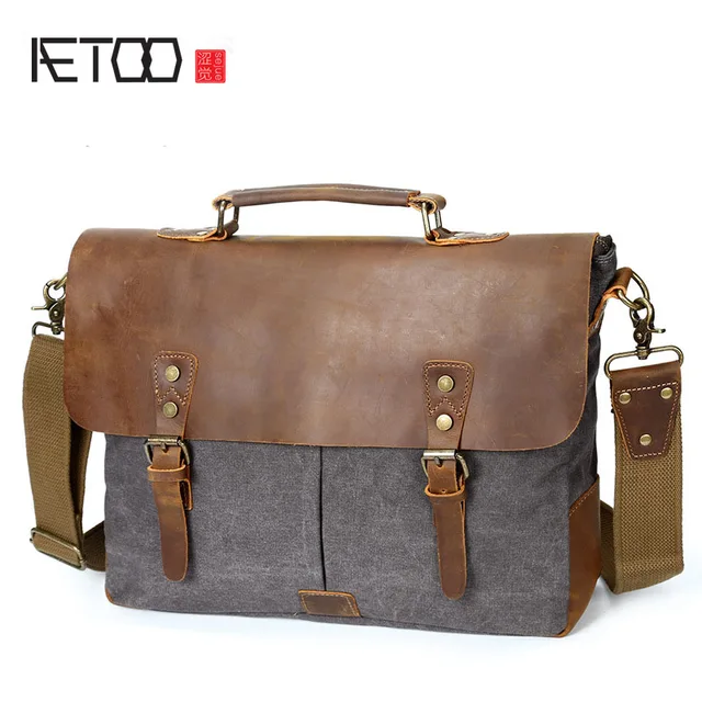 Aetoo Men S Messenger Bag Official Canvas Computer Shoulder Aetoo Men S Messenger Bag Official Canvas Computer Shoulder Retro With Mad Horse Leather