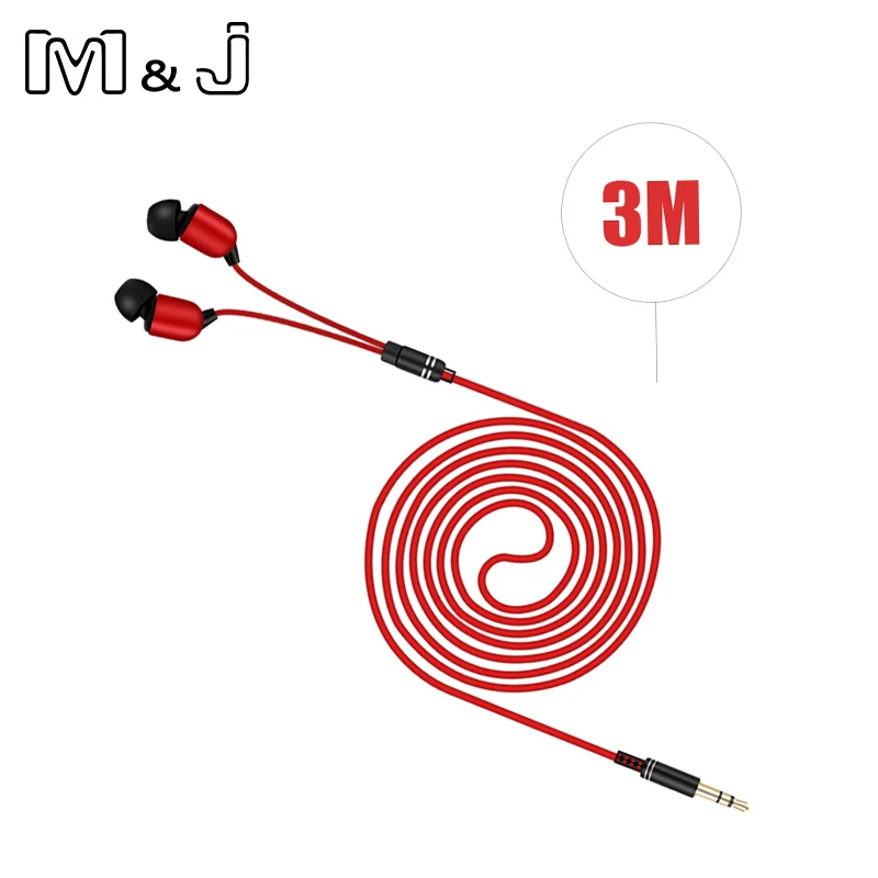 M& J 3 м наушники контролировать наушники с проводом длиной 3,5 мм Позолоченные Hi-Fi стерео Универсальный ушной раковины для iPhone 6S Xiaomi компьютер