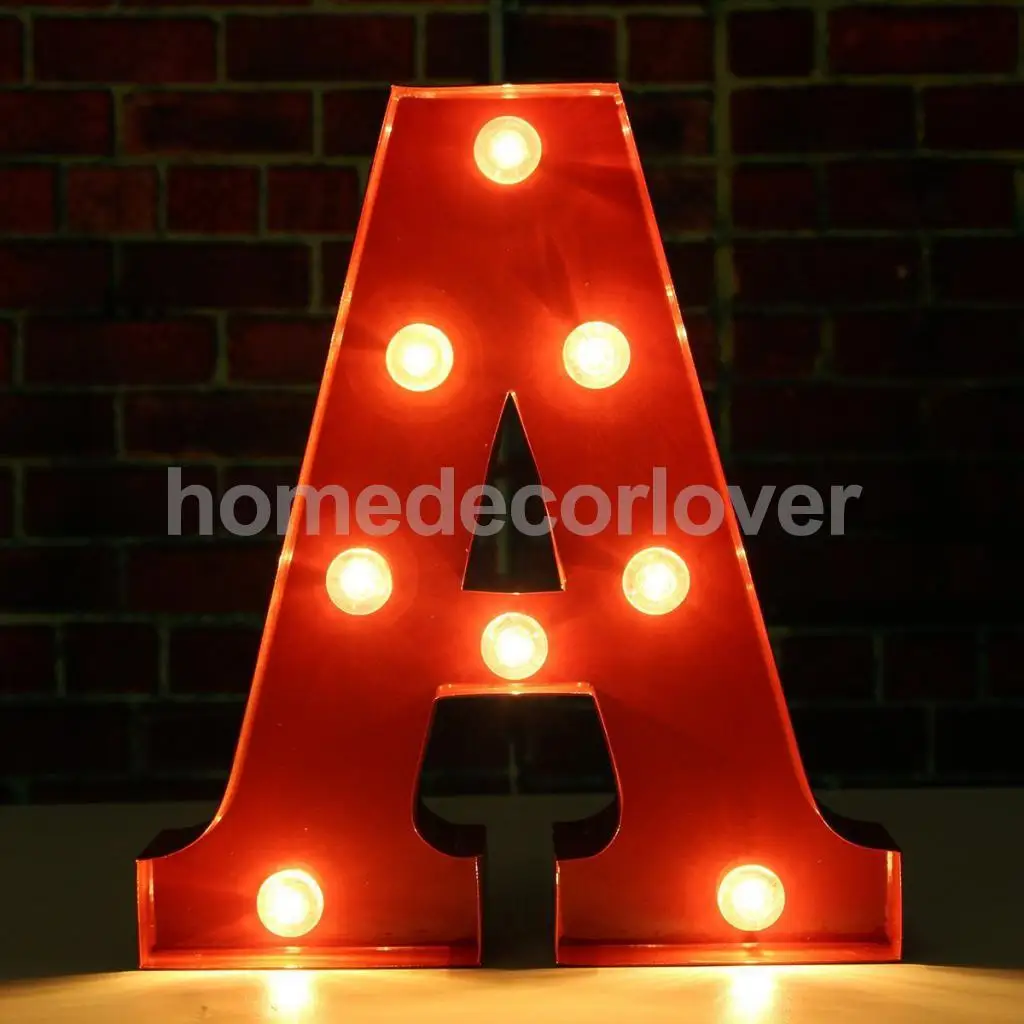 1" Красный светодиодный светильник с буквами винтажный цирковой Стиль Алфавит светильник знак A-X - Цвет: A