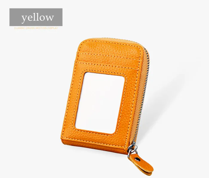 ZOVYVOL унисекс из натуральной кожи на молнии кредитный держатель для карт ID и кредитный держатель для карт s 11 цветов блокирующие кошельки с RFID - Цвет: yellow KB09-3