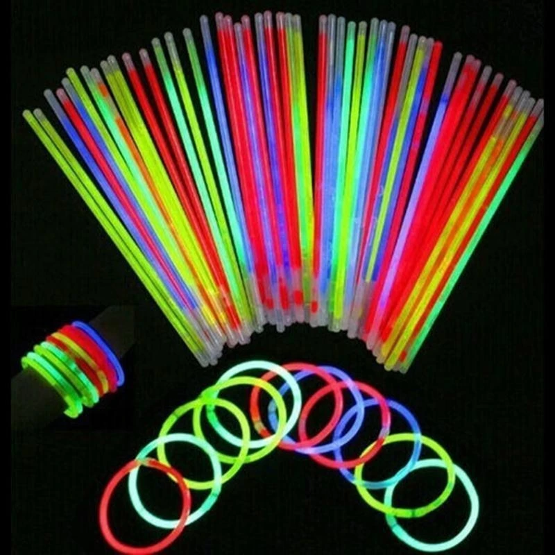 

100pcs Glow Sticks Colorful Yellow Fluorescent Stick For Dancing Birthday Wedding Celebration Party Supplies Lighting Bracelets