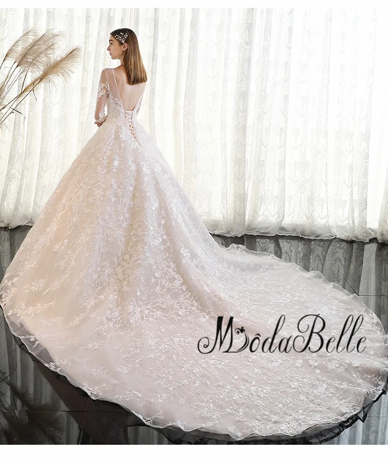Винтажное свадебное платье modabelle 2018 роскошное с кружевными рукавами Дубая для