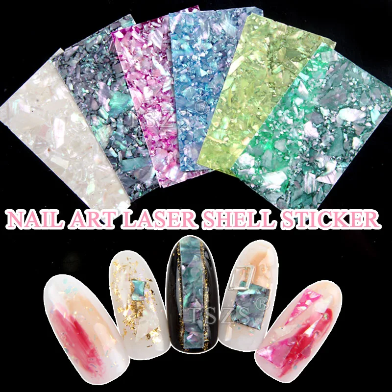 

1pcs/lot Summer Design Nail Art Decoration Sticker Irregular Laser Natural Shell Paper Cellophane Tip