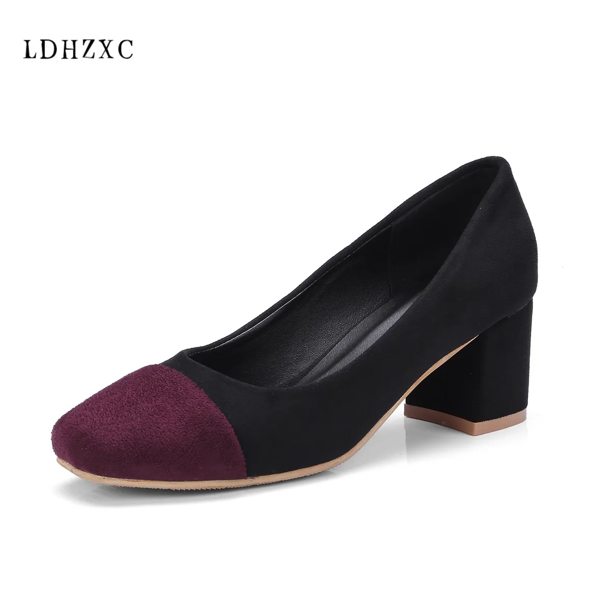 

LDHZXC High Quality Women Shoes High Heel Pumps Female Shallow Shoes Woman apricot square Heels Party Pumps