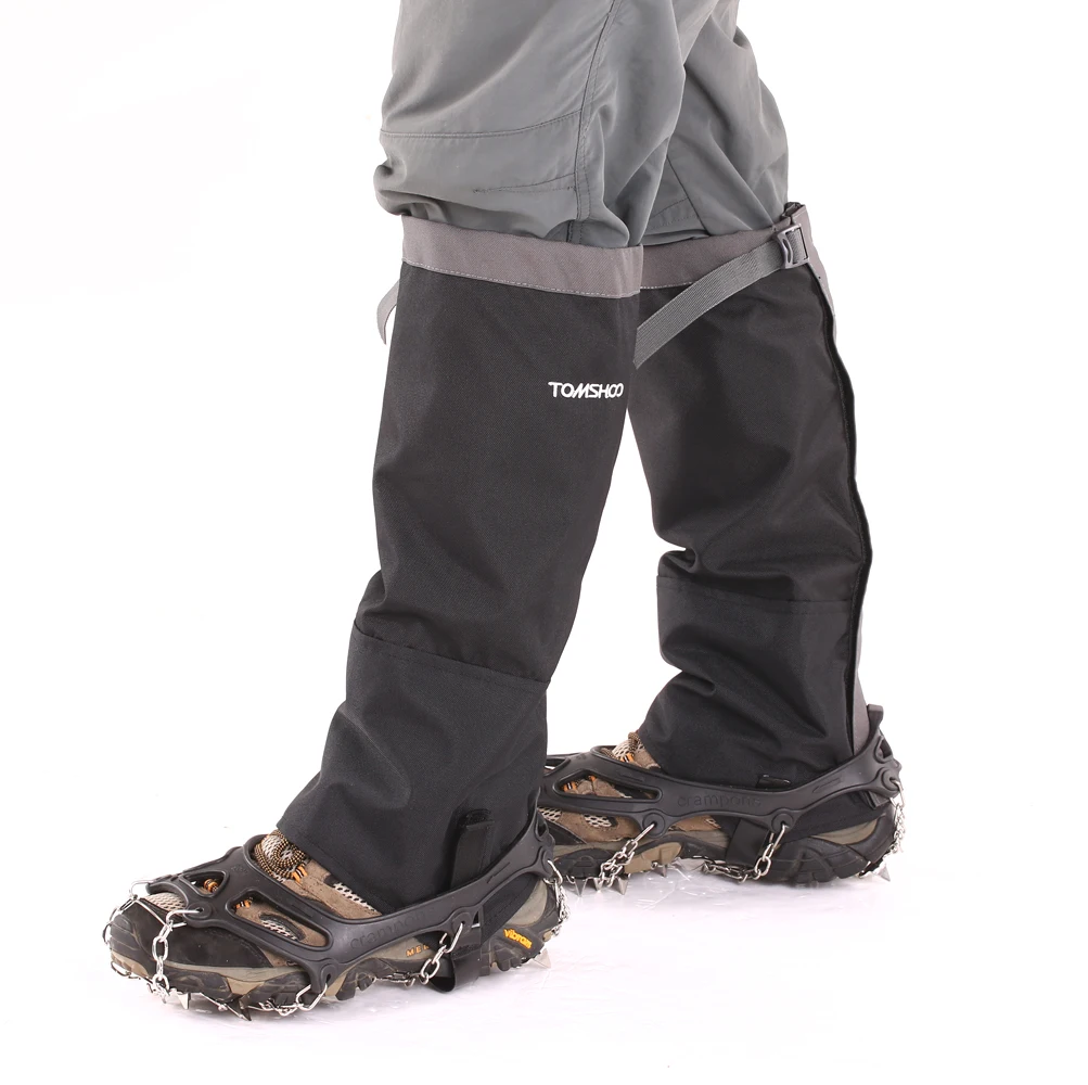 TOMSHOO 1 Pair of 19 Teeth Crampons + Snow Leg Gaiters Anti Slip Shoes
