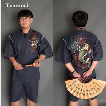 Кимоно пижамы для мужчин половина тканая хлопчатобумажная ткань кимоно для мужчин lounge Пижама для животных набор