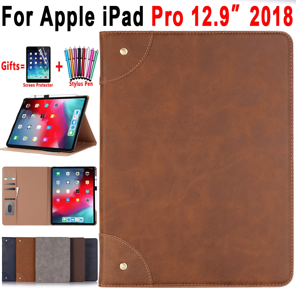 Ретро Кожаный Чехол Smart Cover для Apple iPad Pro 12,9 2018 12,9 дюймов авто проснуться Смарт сна Coque принципиально + экран протектор