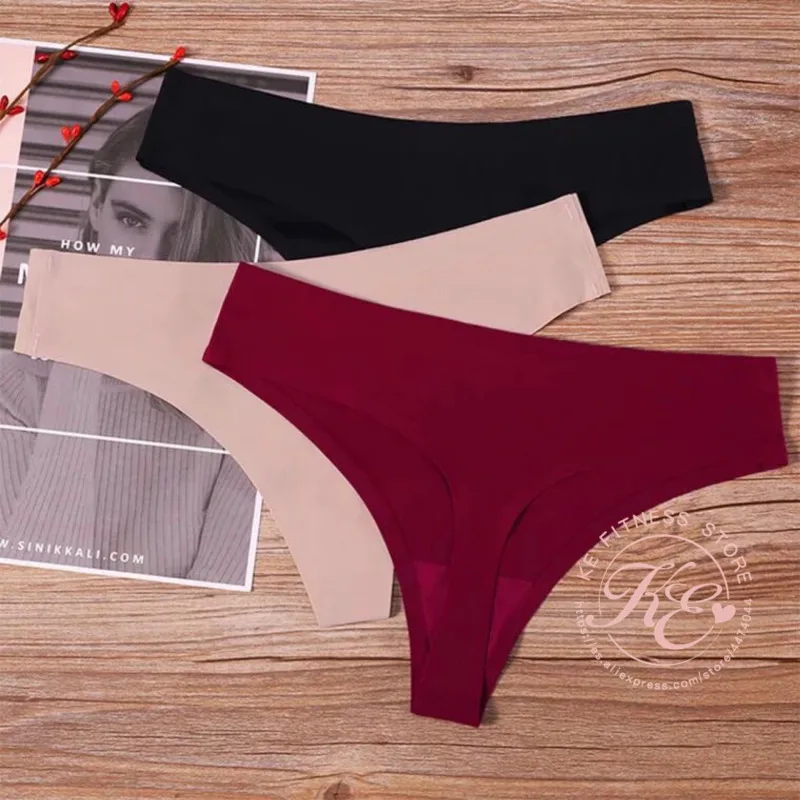 KE pack 3 unidades rojo piel blanca фитнес tanga mujer seda de hielo sin costuras braguitas ropa interior deportiva tanga suave - Цвет: 3 diferentes colores