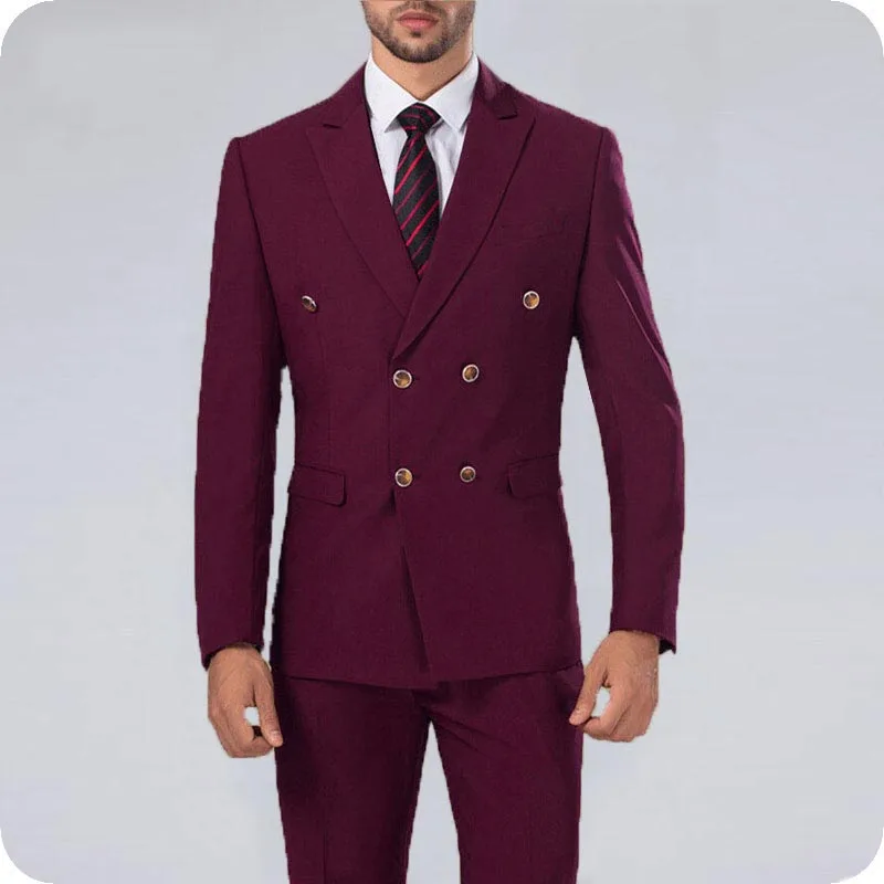 Custom Burgundy Mens Wedding Suit Classic Groom Tuxedos Slim Fit Best Man Blazers Jacket 2 Piece Costume Homme Ternos Prom Wear wide shawl lapel men suits for wedding slim fit groom tuxedos 3 piece jacket pants vest man blazers costume homme ternos