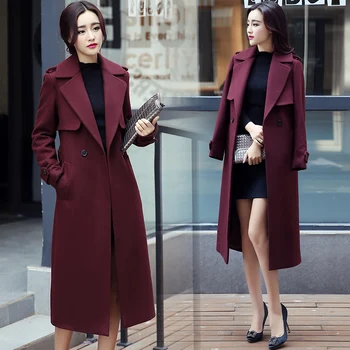 

Women Long Coat Autumn Winter Outfit New Korean Edition Woolen Cloth Coat Cape Coats Overwear With Belt Pocket Slim Top