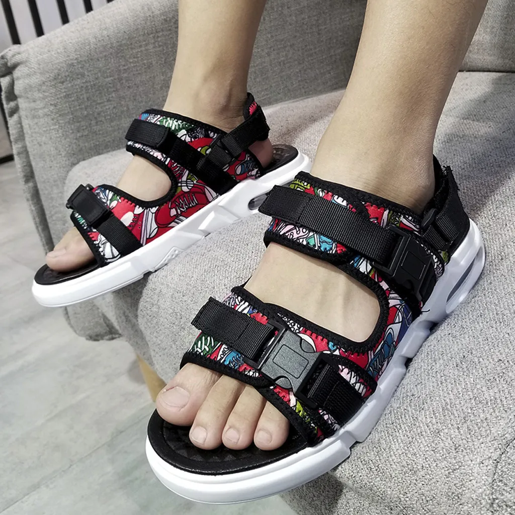 SAGACE Men's Sandals Summer Black Casual Shoes High Quality Flat Beach Men's Air Cushion Comfortable Non-slip Sandals