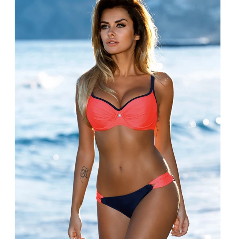 Online NAKIAEOI Neue 2019 Bikinis Frauen Push Up Bademode Plus Größe Badeanzug Retro Große Größe Bikini Set Badeanzug Schwimmen Tragen beachwear