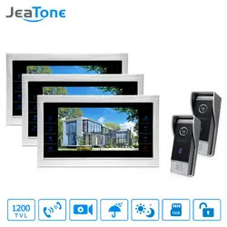 JeaTone 10 "HD проводной Видеомонитор Интерком Комплект 3 серебряные монитор дверной звонок с 2 ИК-Ночное видение 2,8 мм объектив открытый камеры