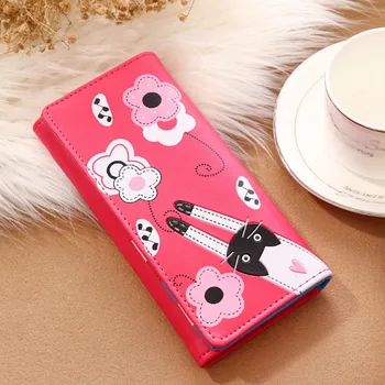 

Women Lady Girl Wallet Purse Long Cat Pattern Buckle PU Leather For Money Card Coin AB@W3